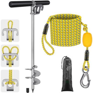 Imagem de Âncora de areia de barco de 66 cm com cordas de 9,8 m de espessura com gancho e bola flutuante, parafuso de aço inoxidável 100% em âncora de barco para pontão, jet ski, caiaque, sandbar, praia