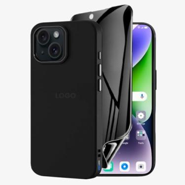 Imagem de Kit Capa Capinha Case Proteção Premium Preta Anti Impactos + Película de Cerâmica Fosca Privacidade Não Quebra, Anti Riscos (iPhone 14 Plus)