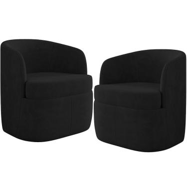 Imagem de KIT 02 Poltronas Decorativa Giratória Para Sala de Estar Siena K01 Veludo Preto - Lyam Decor