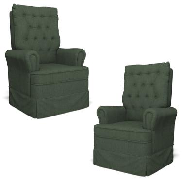 Imagem de Kit 02 Poltronas de Amamentação e Descanso Com Balanço Laís G05 Linho Verde - Mpozenato