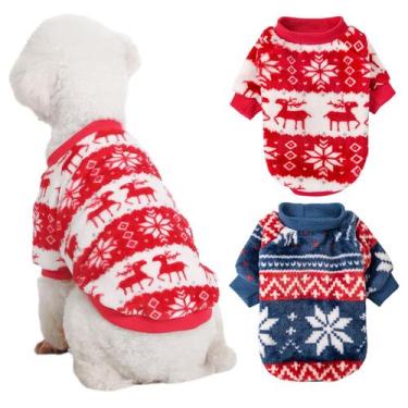 Imagem de Pacote com 2 suéteres de Natal vermelhos e azuis para cães Kyaringtso 