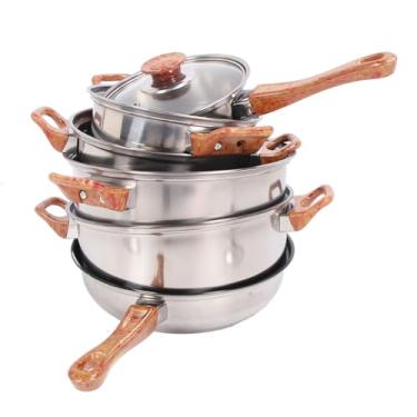 Imagem de Conjunto de Panelas, Conjunto de Panelas de Aço Inoxidável Com Padrão de Grão de Madeira para Sopa