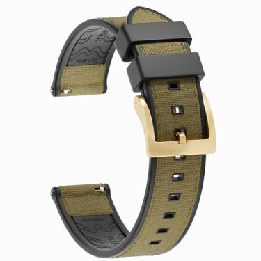 Imagem de JWNSPA FKM/FPM Pulseira de relógio híbrida de borracha e nylon impermeável - 20 mm 22 mm de substituição de liberação rápida - pulseira de fivela prata/preto/ouro rosa/ouro para homens e mulheres (22