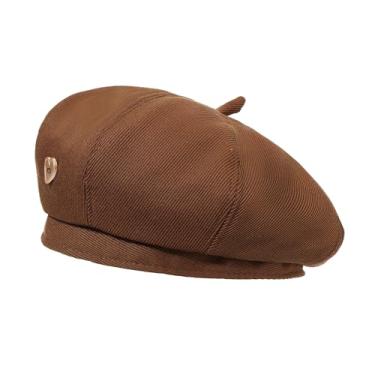 Imagem de Ayliss Boina francesa, chapéu de Paris francês, elegante, moderno, clássico, gorro, outono, inverno, casual, chique, Marrom torrado - Grande, M-G