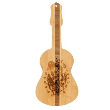 Imagem de BambooVast Tábua de servir e cortar bambu em forma de guitarra 17,8 cm x 43,2 cm – Utensílios de cozinha inspirados na música: perfeito para servir aperitivos, queijos, charcutaria e muito mais (Rock