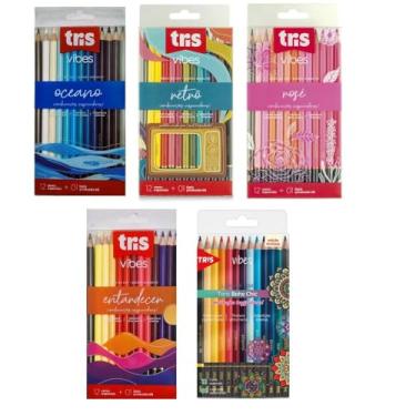 Imagem de Kit Lapis De Cor Tris Vibes 60 Cores + L?pis 6b - tons rose - boho chic - retro - oceano - entardecer