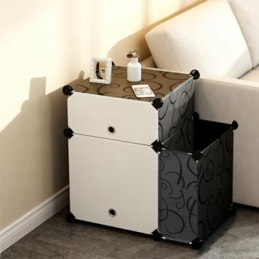 Imagem de Mesa de Cabeceira Modular com Tampa com Divisoria Armário,Armário Modular de Gavetas (preto)