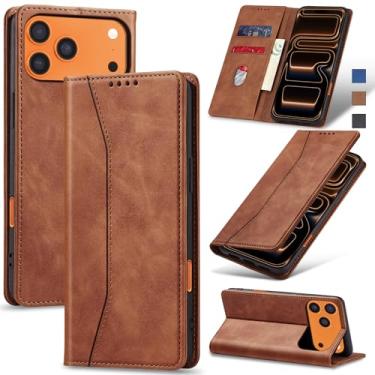 Imagem de Jasonyu Flip Carteira Capa para iPhone 17 Pro Max,Capinha Folio Magnética de Couro com Suporte para Cartão,Suporte para Chute - Protetora Durável de TPU à Prova de Choque para Telefone,Marrom
