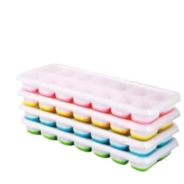 Imagem de Forma de Gelo com Tampa e Fundo de Silicone Flexível – 14 Cubos, Desenforma Fácil, Higiênica e Durável, Ideal para Bebid (2 PCS)