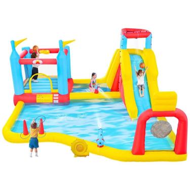 Imagem de Parque Aquático Inflável Gigante com Toboágua, Castelo Pula-Pula com Parede de Escalada, Canhões de Água, Cestas de Basquete.WELLFUNTIME