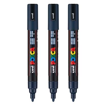 Imagem de posca Marcadores de tinta à base de água PC-5M, ponta média reversível (1,8-2,5 mm), azul marinho, 3 unidades