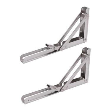 Imagem de Bothyi 2x Suportes dobráveis ​​DIY montados na parede, triângulo de metal resistente, suporte de ângulo dobrável, dobradiça de mesa para casa, escritório, 10 Inch
