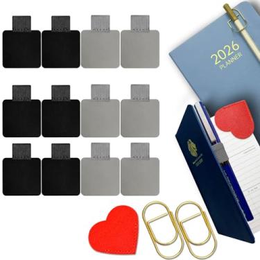 Imagem de Suporte de caneta para notebook, pacote com 12 adesivos autoadesivos, 2 canetas extras, 1 marcador de livro de couro para agenda, tablet, pranchetas, calendários, bíblia, campus, escola, escritório