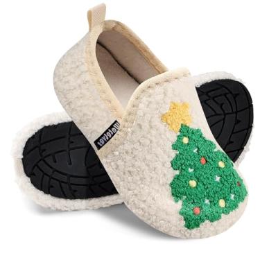 Imagem de WateLves Pantufas infantis para meninos e meninas, para casa, sem cadarço, leves, para inverno, ambientes internos e externos, Branco/Verde, 12.5-13 Little Kid