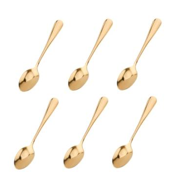 Imagem de 6 colheres de café douradas, colheres de café expresso de 12 cm, colheres pequenas de aço inoxidável, colheres de chá de bolo, colheres de chá gelado para misturar e mexer, acessórios de cafeteria de