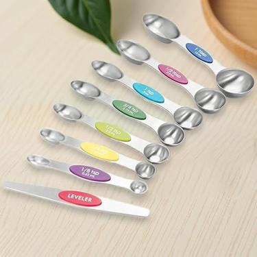Imagem de Colheres medidoras de aço inoxidável premium de 8 peças - Colheres de cozimento e cozimento codificadas por cores - Segura para lava-louças, à prova de ferrugem e precisa