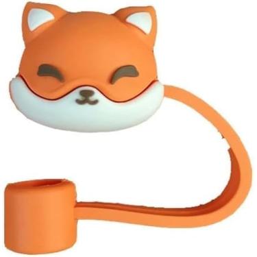 Imagem de Bonita tampa de palha de raposa, capa fofa de silicone para copo Stanley, canudo à prova de poeira, pontas de canudo reutilizáveis, dispensadores de canudo, utensílios de cozinha e gadgets