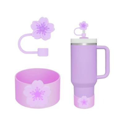 Imagem de Conjunto de acessórios de copo para Stanley, incluindo 1 tampa de palha de 10 mm, 1 bota de silicone para Stanley Quencher 30/1,134 g e Stanley IceFlow 20/850.5 g garrafas de água (roxo)