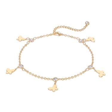 Imagem de Tornozeleira dourada feminina CZ borboleta borla tornozeleira