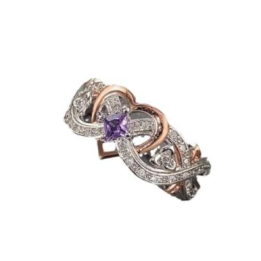 Imagem de Elegante anel de coração infinito prata 925 com ametista sintética roxa - anel de noivado perfeito para todas as estações e ocasiões especiais