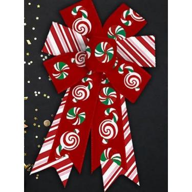 Imagem de 2 peças de laços de guirlanda de Natal, laços listrados vermelhos, rosa e brancos para guirlandas, decoração de doces de Natal, arco para porta da frente, arco verde para decoração de inverno, ano