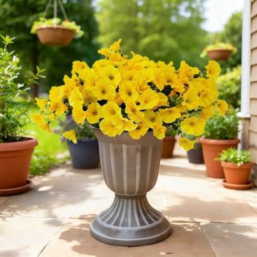 Imagem de Aisamco Flores de seda artificial para decoração ao ar livre, 12 pacotes de flores falsas, glória da manhã colorida com eucalipto, plantas falsas, vegetação, resistente a UV, para plantador de porta