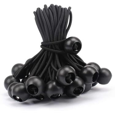Imagem de Cordões elásticos de 22,5 cm com bola de lona pesada resistente ao clima alça de amarração 4 mm de espessura para barracas de acampamento mangueiras de arame de retenção de carga preta, pacote com 30