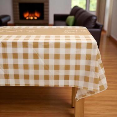 Imagem de 1 peça toalha de mesa estilo inglês xadrez retangular PEVA cor café branco 137 x 180 cm
