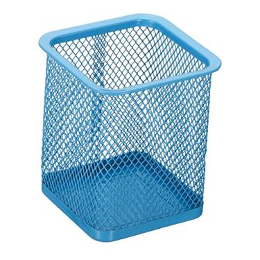 Imagem de Suporte de caneta de malha, suporte de lápis, cesto de lápis, organizador de copos, organizador de pincéis de maquiagem quadrado para acessórios de mesa, azul