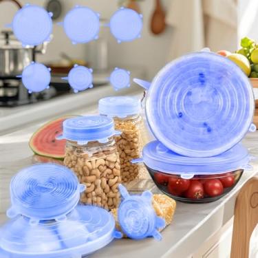 Imagem de Conjunto de tampas elásticas de silicone com 6 peças, capas reutilizáveis para tigelas, recipientes, vedação hermética, armazenamento de cozinha, preparação de refeições
