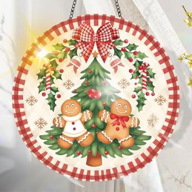 Imagem de Acrílico colorido Suncatcher, decoração de janela suspensa de árvore de Natal com design de vitral impresso, apanhador de sol, arte de parede de arco-íris, ornamentos de Natal para uso interno e