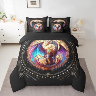Imagem de Feelyou Jogo de cama solteiro com estampa de dragão, para meninos, meninas, adolescentes, vida selvagem, 7 peças, decoração de quarto, preto e amarelo