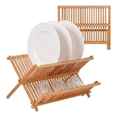 Imagem de 2X Escorredor De Pratos Louça Em Bambu Natural Madeira Cozin