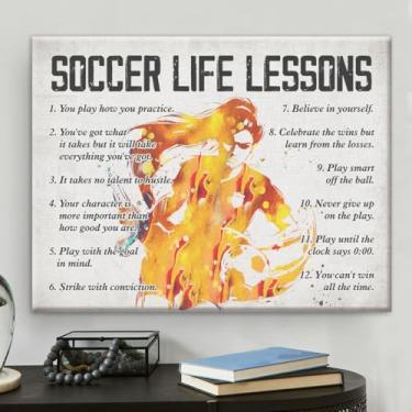 Imagem de Pôster de futebol arte de parede em tela para decoração de quarto de casa, lições inspiradoras de vida de futebol, impressão em tela, presentes para mulheres, seu time, 20 x 25 cm