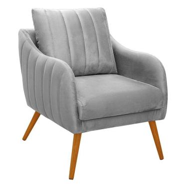 Imagem de Poltrona Salem Veludo Cinza Pés Palito Castanho - D'rossi
