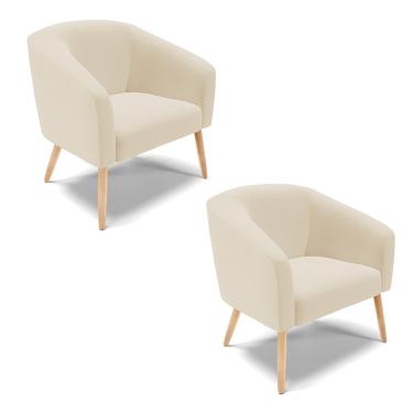 Imagem de Poltrona Decorativa Pé Palito Natural Kit 2 Stella Linho Bege D03 - D'Rossi