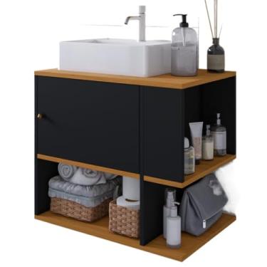 Imagem de Armário Balcão Gabinete Banheiro Organizador Multiuso Suspenso (Preto Nature)