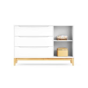 Imagem de Quarto de Bebê Retrô Amor Perfeito com Berço Americano Cômoda 3 Gavetas + 1 Porta e Guarda-Roupa 4 Portas MDF e Madeira Maciça Pintura UV Atóxica Estrado Anti-Refluxo e Mini Cama