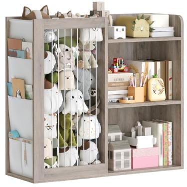 Imagem de YATINEY Organizador de armazenamento de brinquedos e armazenamento de animais de pelúcia, estante infantil, organizadores de brinquedos de pelúcia, bolsos laterais de tecido Oxford, para quarto de