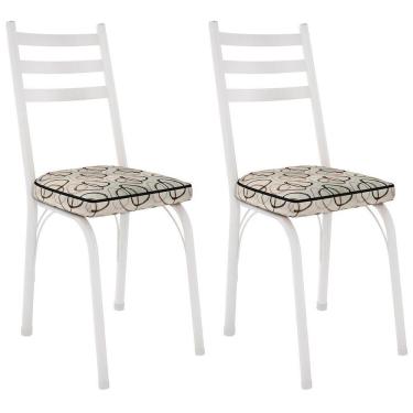 Imagem de Kit 2 Cadeiras Para Cozinha Tubular D-13 Nara De Aço Branco/cedro