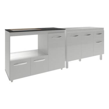 Imagem de Gabinete Cozinha Armário Balcão De Pia 120 Cm Aline E Balcão Para Fogão Cooktop 4 Bocas E Forno Alana Branco