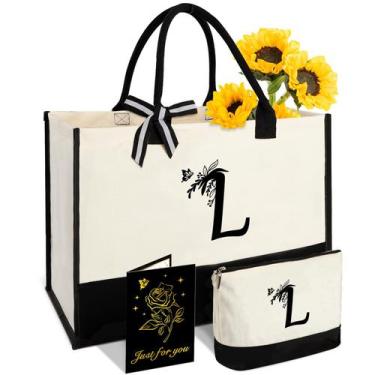 Imagem de Sacola Vanqruo de lona inicial personalizada com bolsa de maquiagem