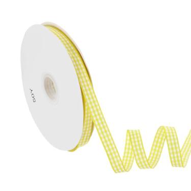 Imagem de PATIKIL Fita guingão de 50 jardas x 9,5 cm, fita xadrez de nylon quadriculada para presente para grinalda de laço de ação de graças, artesanato, aniversário, casamento, amarelo