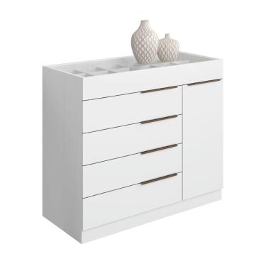 Imagem de Cômoda 5 Gavetas Com Porta Joias Organizador Tampo De Vidro Sevilha Aramóveis Branco