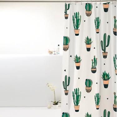 Imagem de Box Banheiro, Cortina Box Poliéster 198cm X 180cm com Ganchos Impermeável - Antimofo, Cortina Banheiro, Resistente(Cactos)