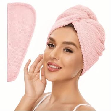 Imagem de Toalha de cabelo de microfibra para cabelos cacheados, super absorvente e secagem rápida Toalhas de secagem de cabelo com botão, acessórios de cuidados com o cabelo, turbante de cabelo para cabelo