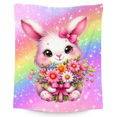 Imagem de AIOMXZZ Cobertor infantil, cobertor de coelho para meninas adolescentes, presentes para filhas, 127 x 152 cm, decoração de mantas de arco-íris