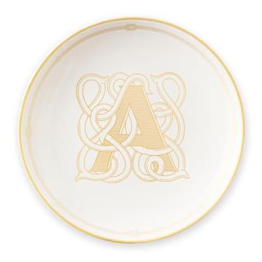 Imagem de LIFVER Bandeja de joias de cerâmica de 13,3 cm, prato de bugiganga de borda dourada para anéis, brincos, pulseiras, mini tigela de joias para cômoda, mesa de cabeceira, casa, presente de Dia das Mães