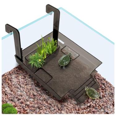 Imagem de La La Pet Plataforma de tartaruga, terraço de descanso de tartaruga com bandejas de alimentação e área de plantio, aquário decoração de aquário, doca de tartarugas aquáticas, altura ajustável