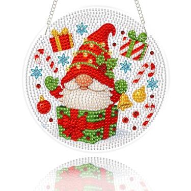 Imagem de Eiflow Kit de pendurar arte de diamante de vidro para adultos de Natal, kit de pintura de diamantes de vitral faça você mesmo para pendurar na porta, pintura artística de diamante de cristal, enfeite